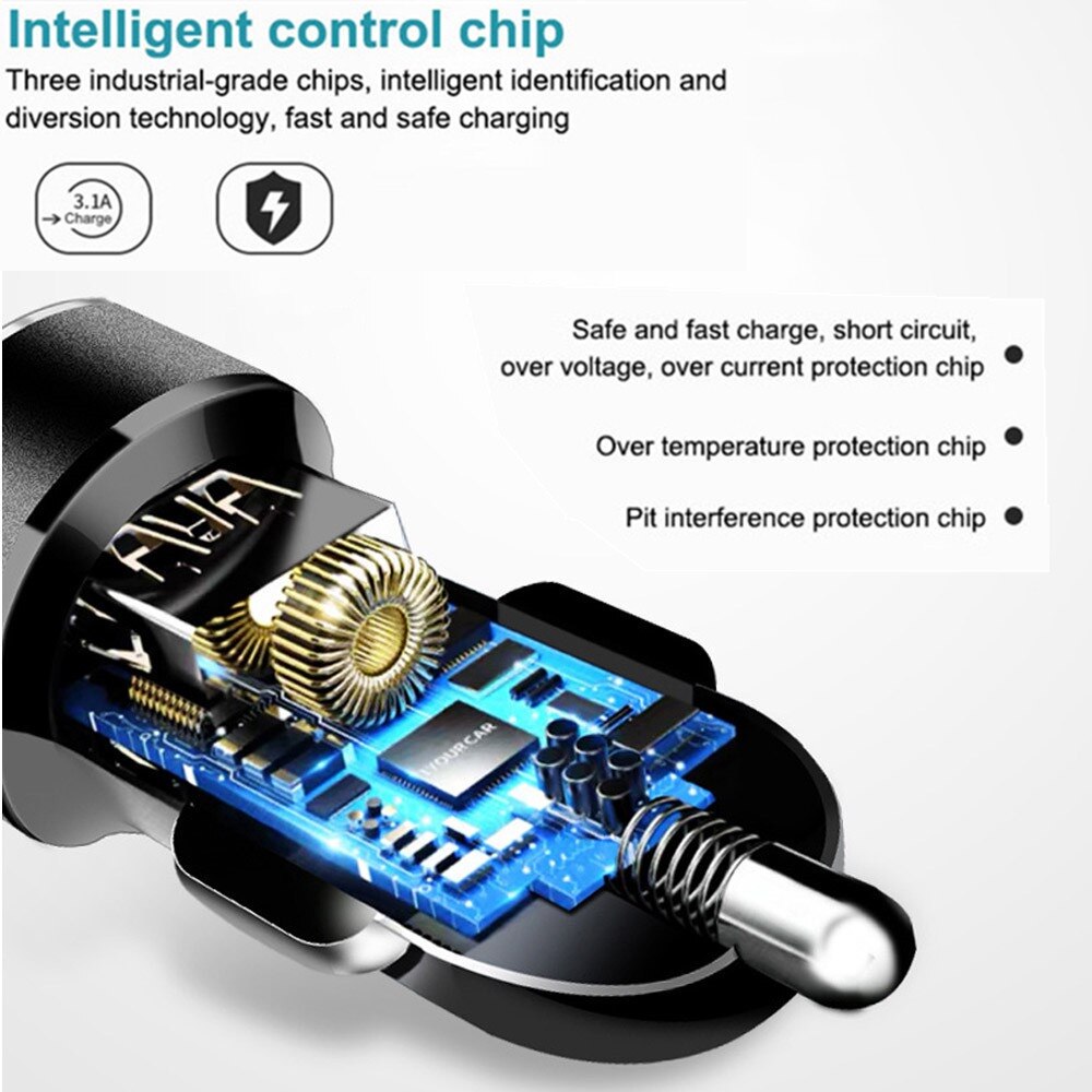 Kfz-ladegerät mit 2  qc3.0 und schnellladefunktion für samsung, huawei, iphone 11 und 8 plus, universeller aluminium-doppel-usb-kfz-ladeadapter
