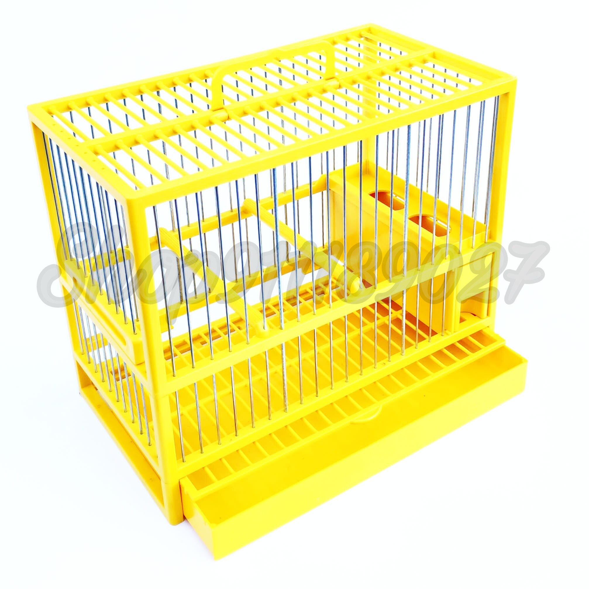 Jaula reclamo C2 jilguero, silvestrismo, bandeja, rejilla, comedero, colores: Amarillo