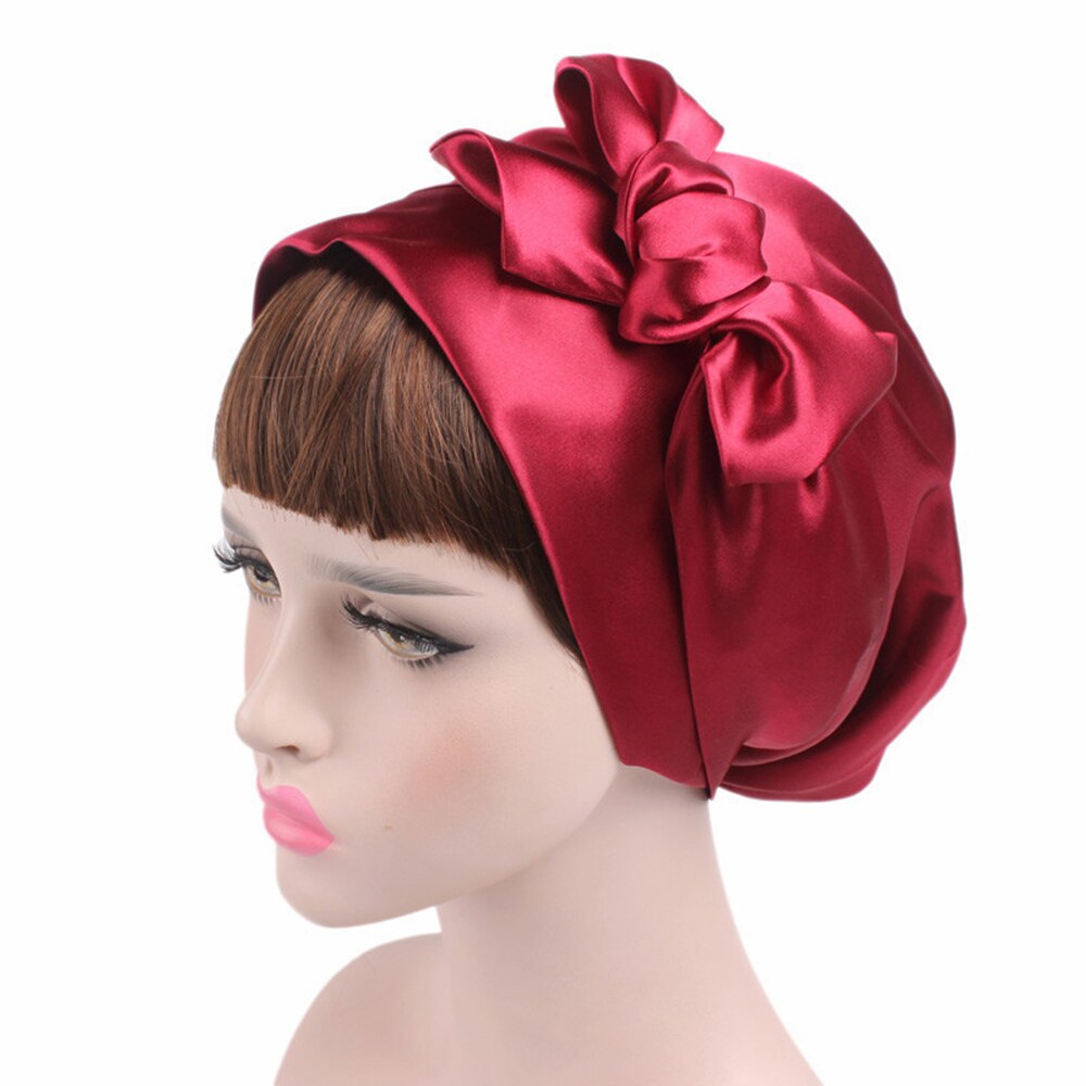 Satin Solid Sleeping Hat Night Sleep Cap Hair Care Adjustable Ladies Long Hair Care Bonnet Headwrap Hat Soft Satin Hat: G216200A