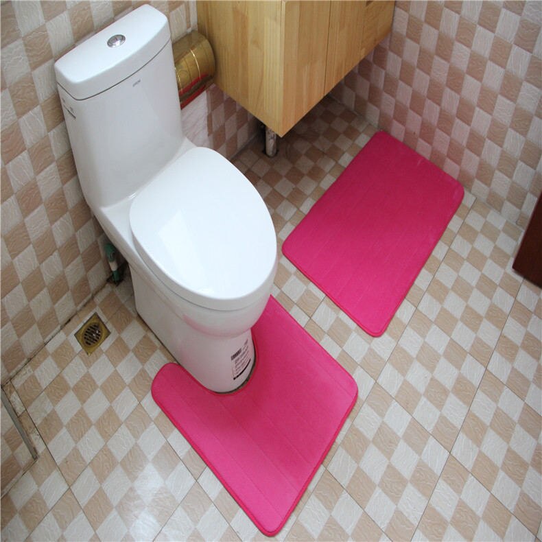 Thicken Sponge Toilet Rugs Bathroom Bath Mat Set Stripes Water Absorption Toilet Floor Carpets Shower Room Rugs 50*60 50*80cm: rose red / 50x60 cm 50x80cm