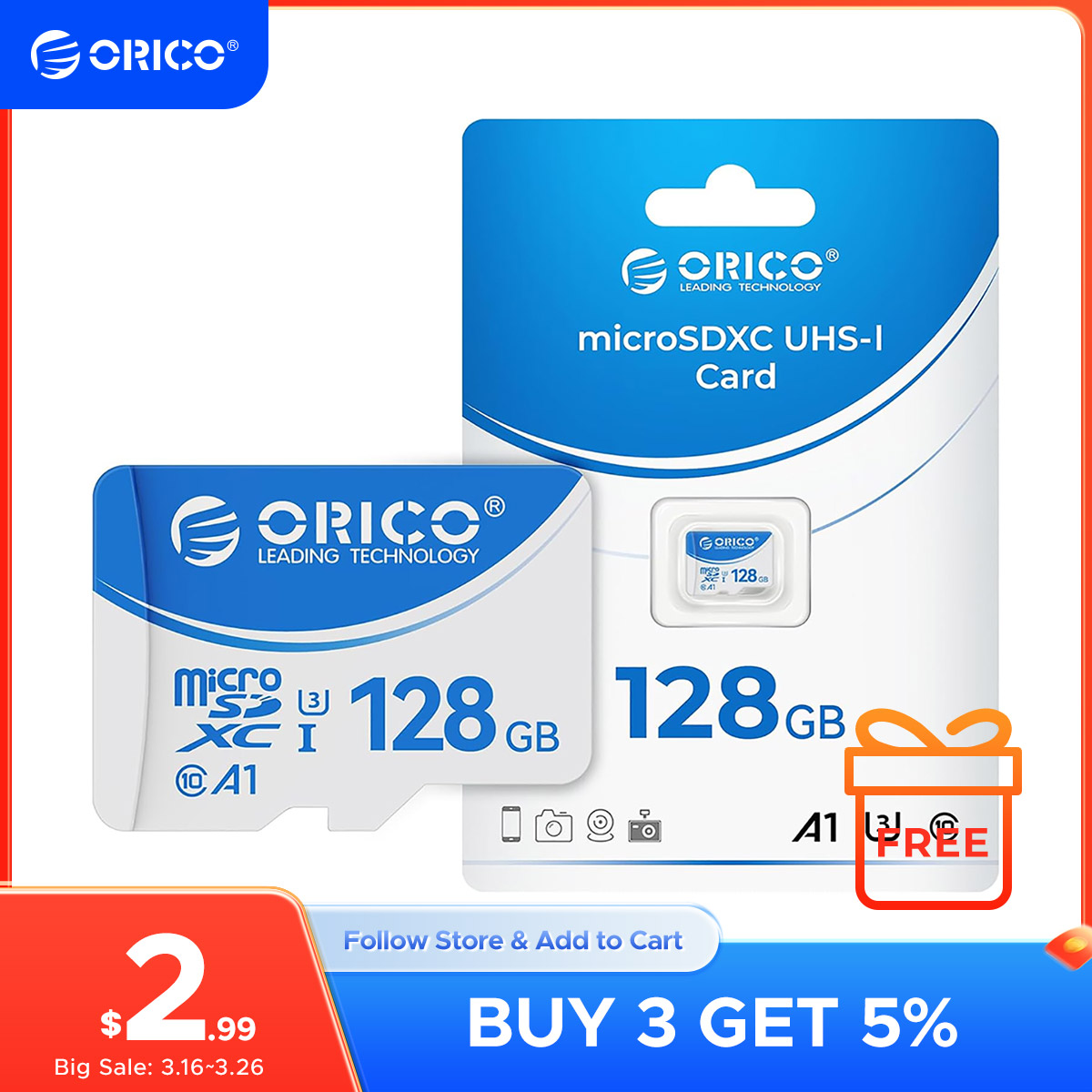 ORICO T3 128GB microSDXC UHS-I Memory Card, 70MB/s Read, 60MB/s, 4K UHD Recoding, U3, Class10, V30, A1, Micro SD for Camera