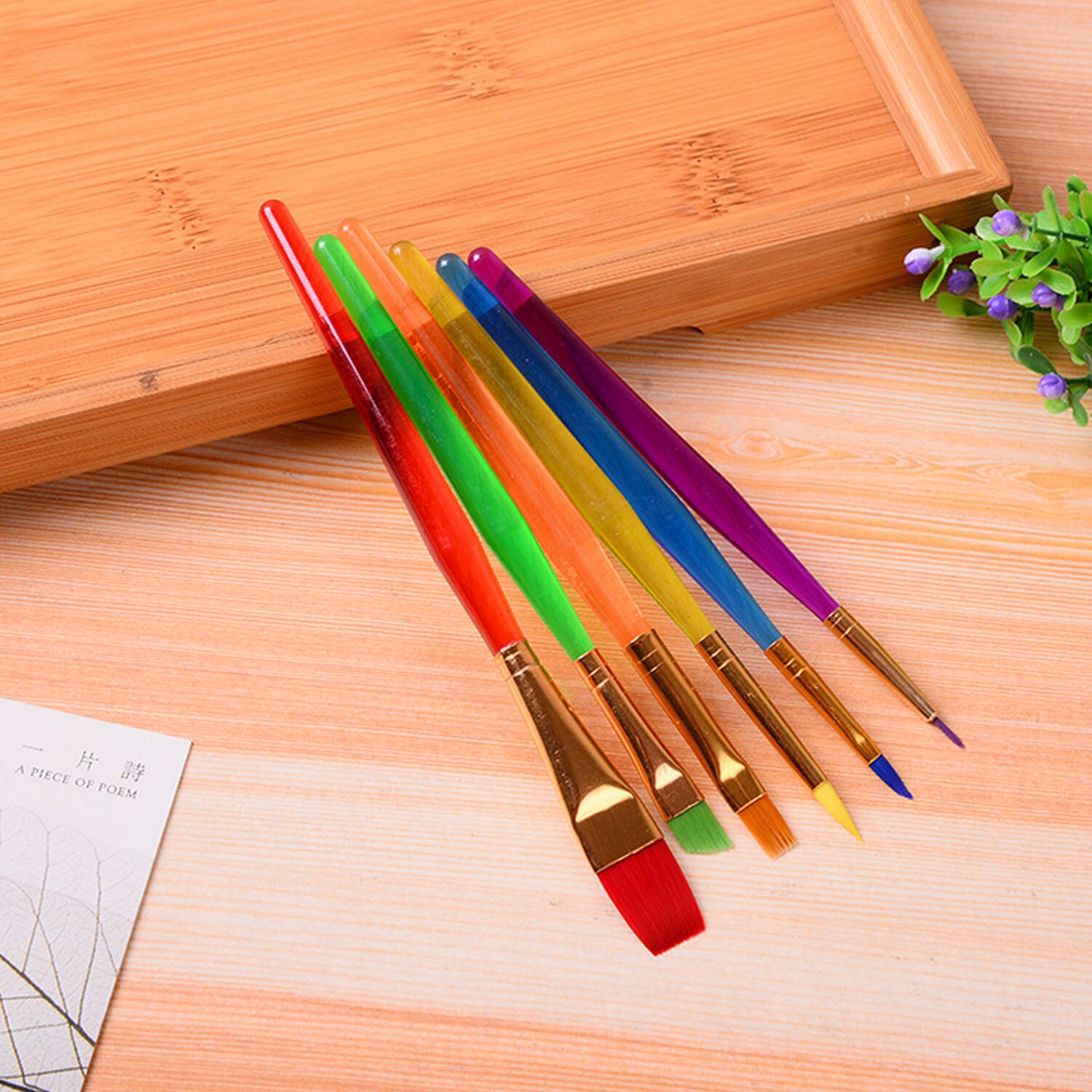 Set van 6 kleurrijke nylon haarverfkwasten voor acryl, aquarellen, gouache, olieverf, beginners, kinderen, volwassenen, schilderbenodigdheden