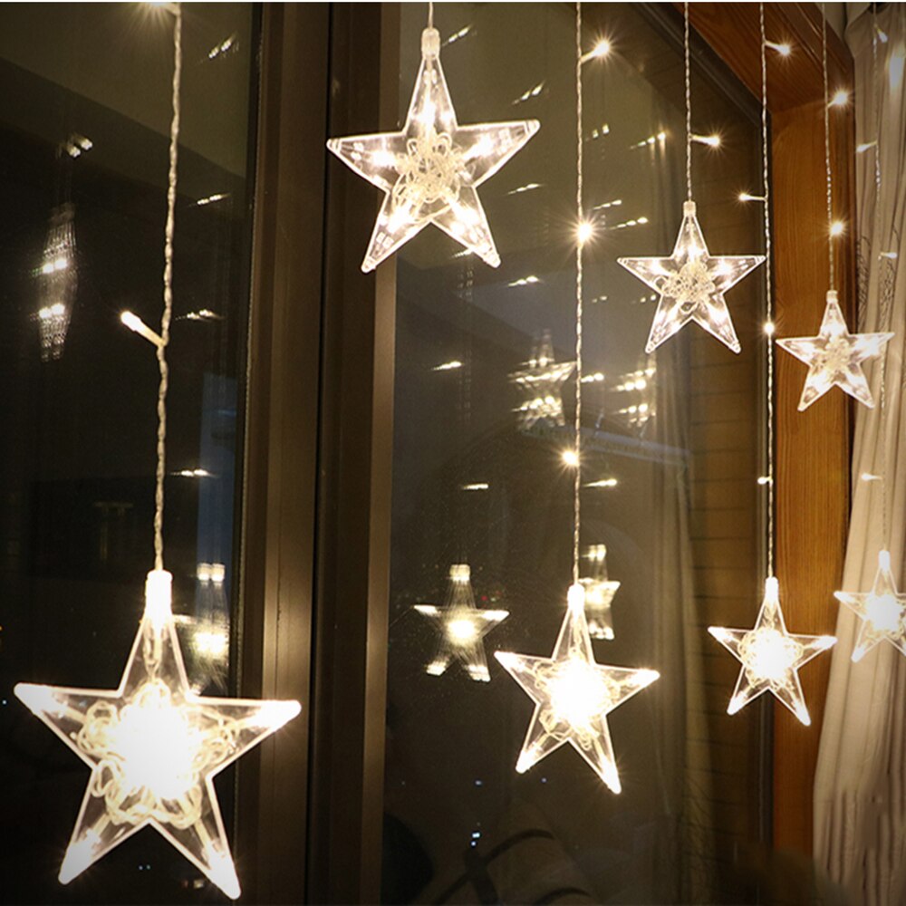 220V EU Plug LED Star Christmas Curtains lights Indoor/Outdoor Garland string fairy Lamp For Wedding Party Decoration