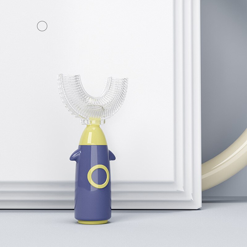 360 ° cura dei denti per la pulizia dei denti spazzola a forma di U spazzolino da denti per bambini cartone animato a forma di razzo spazzolino da denti per bambini: blue