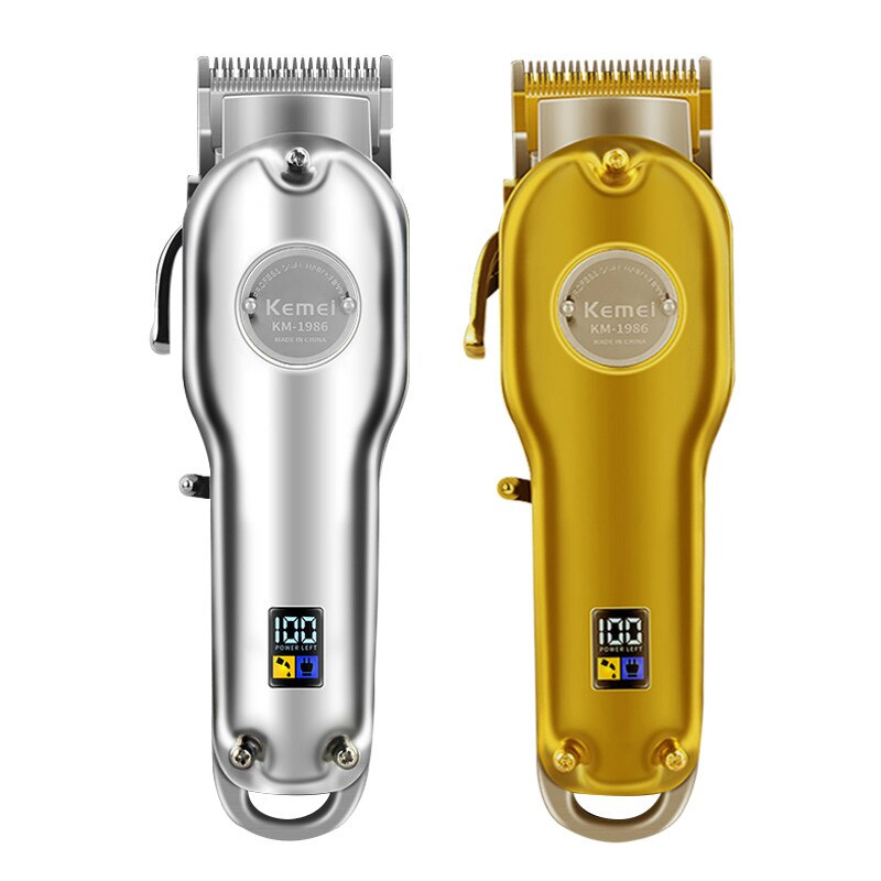 Kemei 1986 All-metal Barber Hair Clipper Electric Cordless LCD Hair Trimmer Gold Silver Hair Cutting Machine Mower