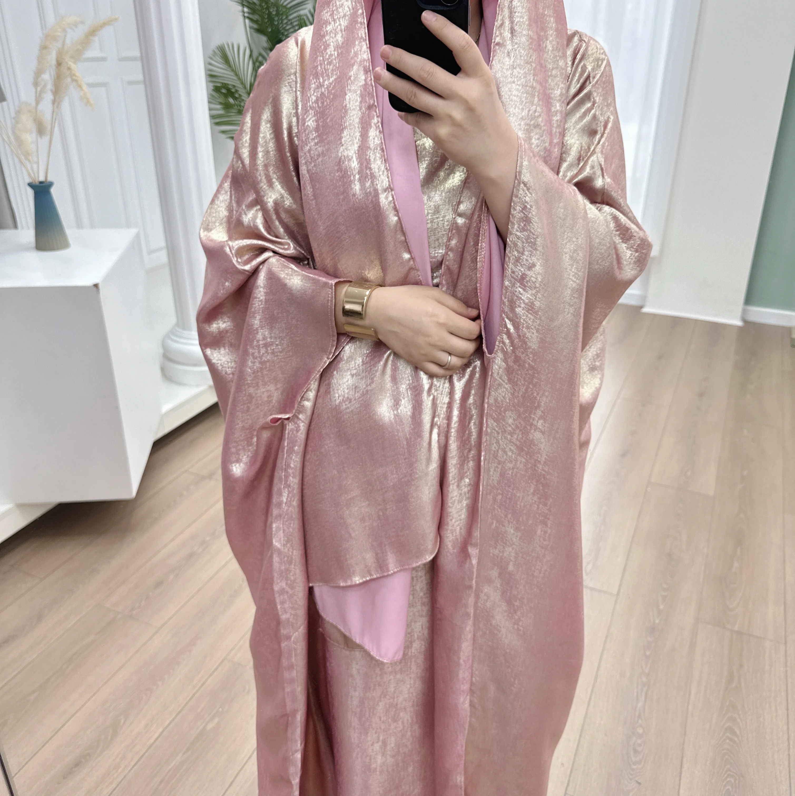 2025 luxo dubai abayas para mulheres vestido muçulmano brilhante djellaba ramadan kaftan jalabiya árabe robe kebaya caftan marocain femme: M / Dourado