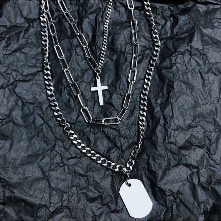 Neue Harajuku Mann Halskette Silber Farbe Multi-Schicht Lange Kette Punk Kreuz Anhänger Halsband für Frauen Kühle Hüfte hüpfen partei Schmuck