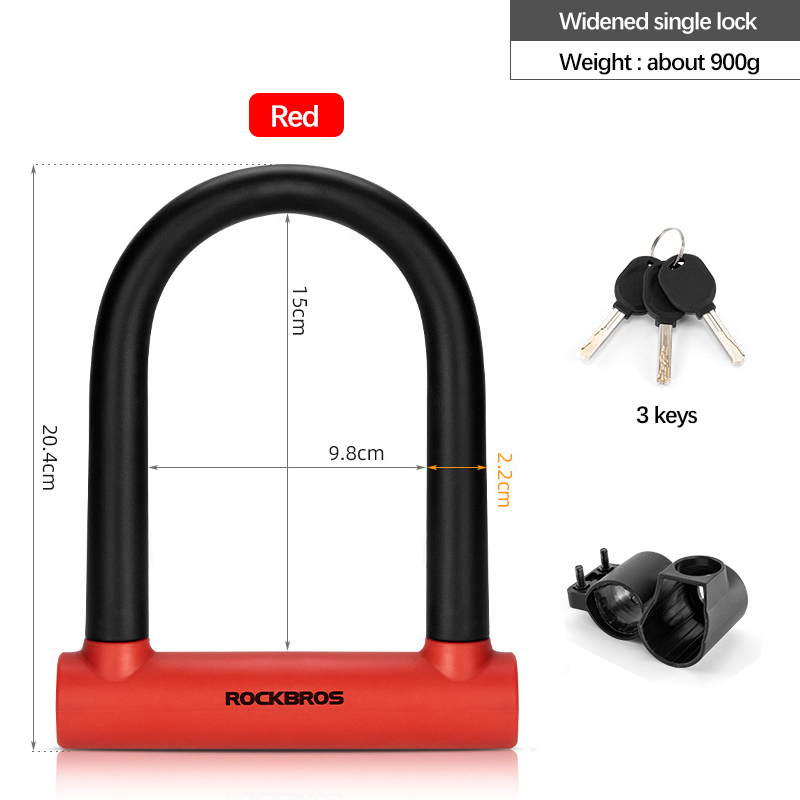 ROCKBROS Anti-theft Bicycle U Lock Set Anti-12 Tons Hydraulic Shear Safety Cable Padlock Motorcycle Scooter Bike MTB Accessories: Red single lock