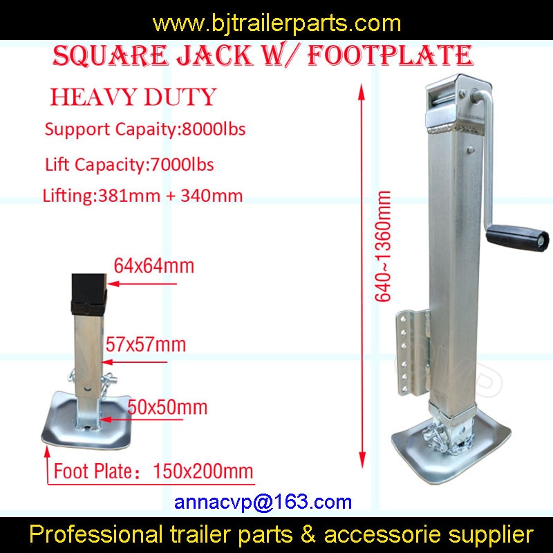 SQUARE BOLT ON JACK WITH FOOTPLATE HEAVY DUTY UTILITY BOAT TRAILER LEG WELD ON jack stand 7000lbs side wind