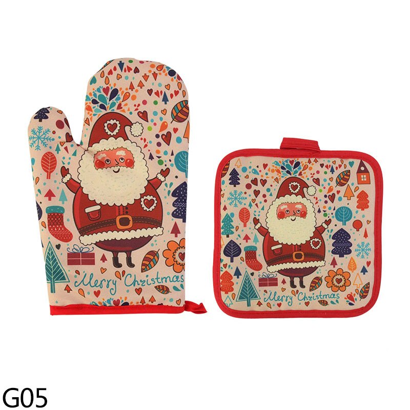 Gants anti-brûlure en coton pour micro-ondes, fournitures de cuisine, maniques anti-brûlure, décor de fête de noël à la maison, 2 pièces/ensemble: G05