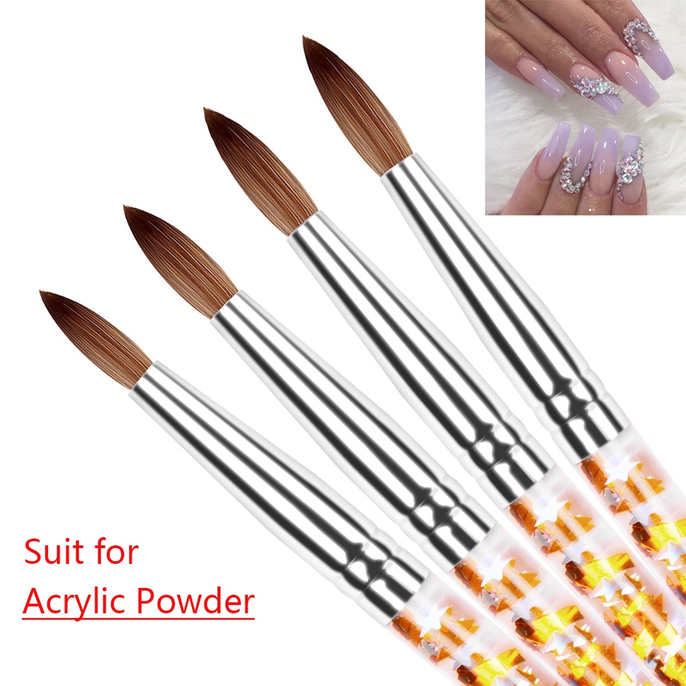 1PC Acrylic Nail Art Brush UV Gel Carving Pen Brush Liquid Powder DIY Nail Drawing Glitter Handle Round Oval Painting Brush