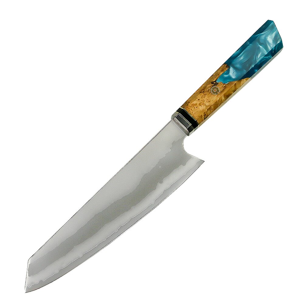 Couteau de Chef de cuisine en ambre de 8 pouces, 7 couches d'acier américain 440C japonais , couperet tranchage manche en résine Gyuto: DK-006D Blue