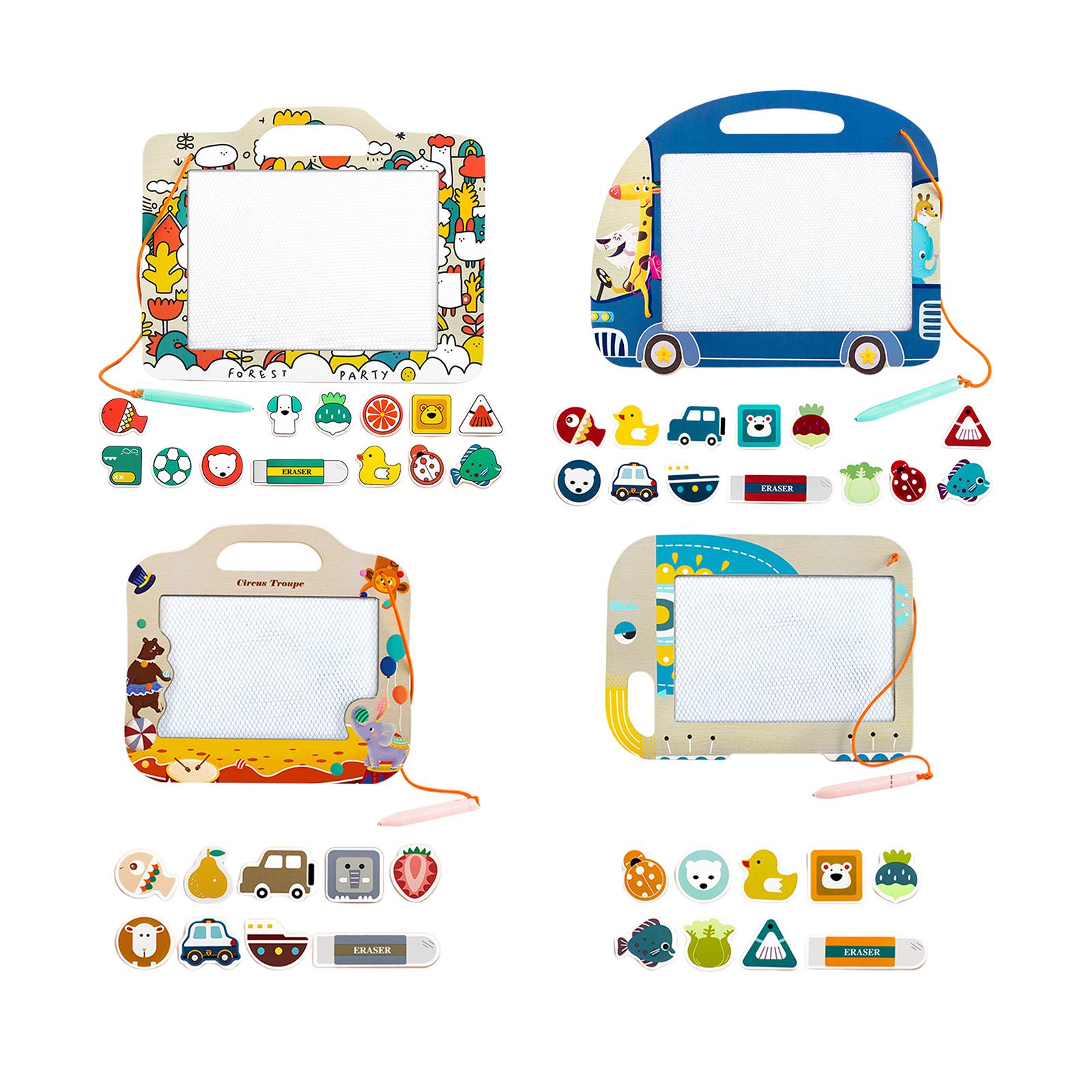 Reusable Magnetic Drawing Board with Stamps Erasable for Preschool Car