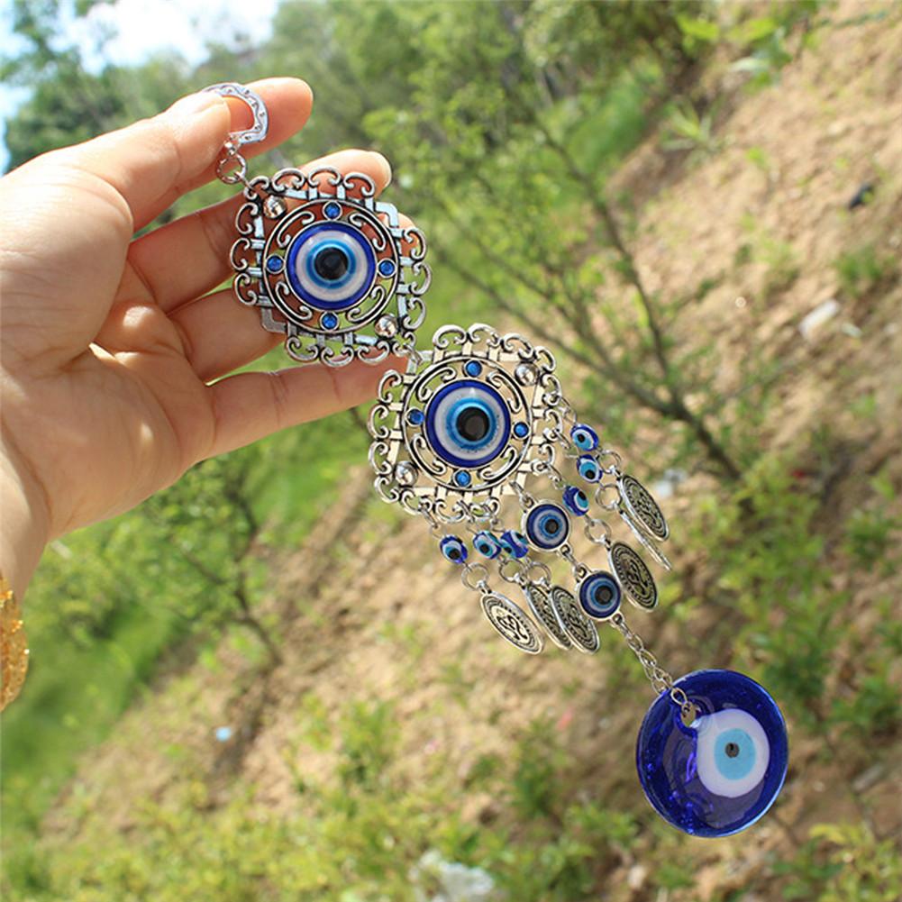 Turkish Blue Glass Evil Eye Amulet Wall Hanging Home Decoration Lucky Protection Turkish Alloy Wall Hanging