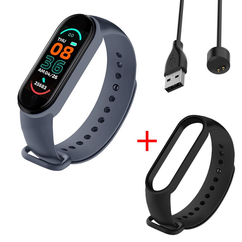 M6 Men&#39;s Ladies Smart Watch Fitness Pedometer Blood Pressure Heart Rate Monitor Digital Watch for Android IOS Phone System: Dark gray Black