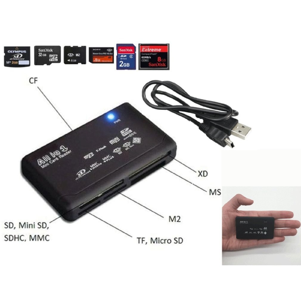 Memory Card Reader Mini 26-In-1 Usb 2.0 High Speed Voor Cf Xd Sd Ms Sdhc Met led Licht Kaartlezer