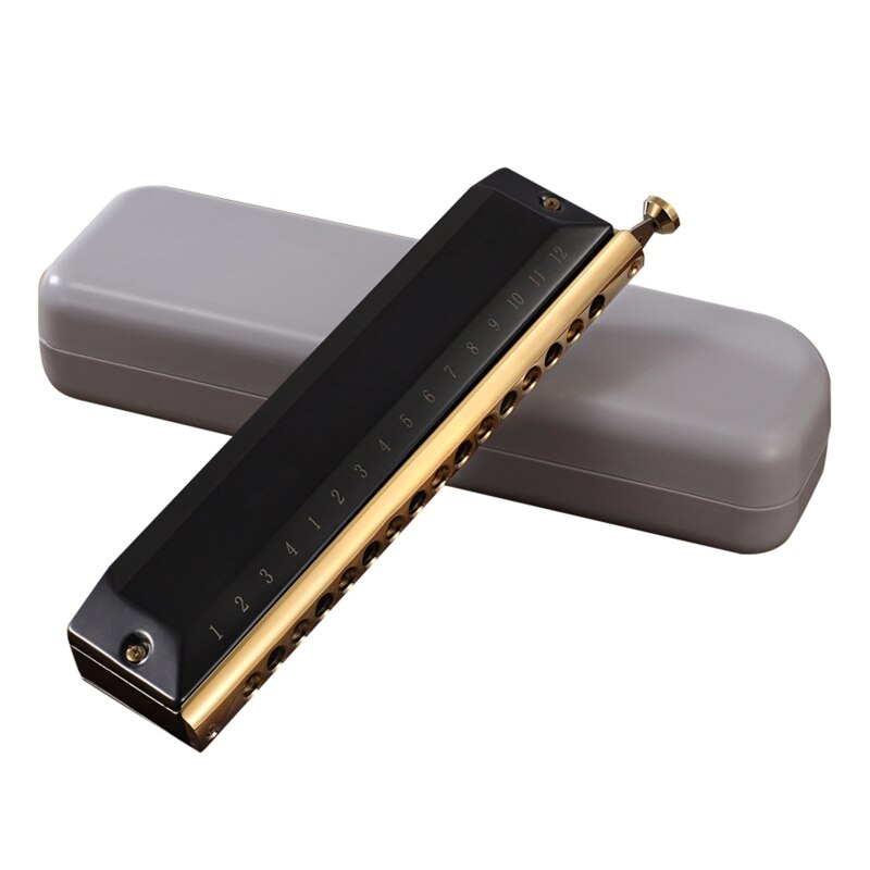 F1FD 16 Holes 48 Tones Chromatic Harmonica, Mouth Organ and Harmonica with Case for Adults, Player &amp;: Black