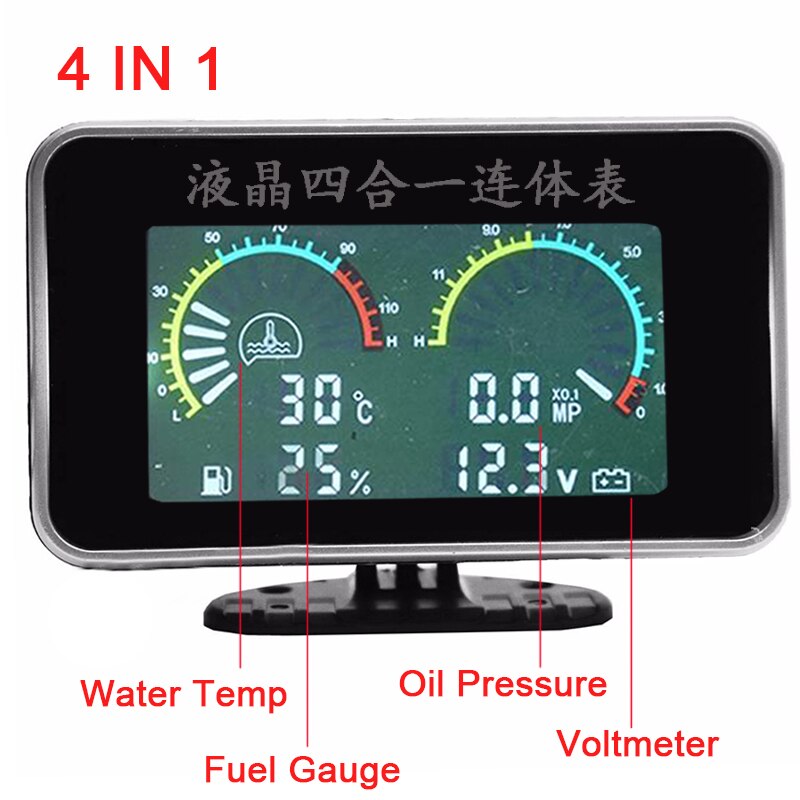 4 en 1 12V 24V Auto Gauge 52mm medidor de presión y aceite de coche medidor de presión de nivel de combustible de temperatura Indicador de temperatura de agua voltaje aceite motor