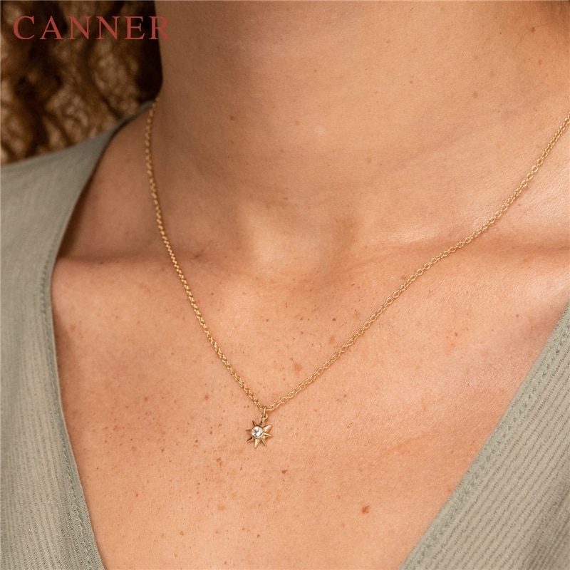 925 Sterling Silver Chain Necklace for Women Minimalist Anise Star Gold Silver color Zircon Pendant Necklace Jewelry