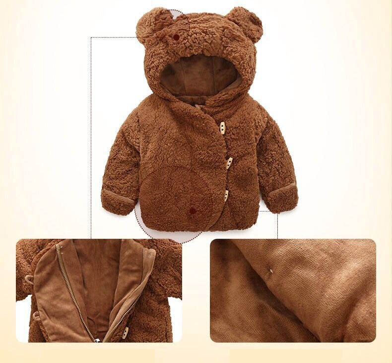 warme Baby Mantel Herbst Winter freundlicher Kleidung Nette Mit Kapuze Jacken Mädchen Jungen Vlies Karikatur Bär Kleinkind zur Seite fahren Hoodies