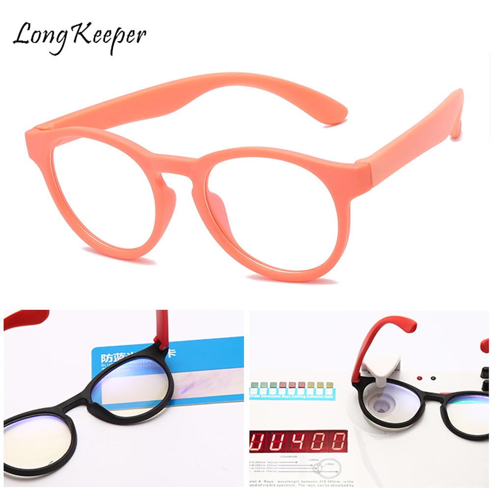 Gafas con montura de silicona TR90 para niños y niñas, lentes ópticas de protección antiluz azul, redondas y flexibles, color Naranja