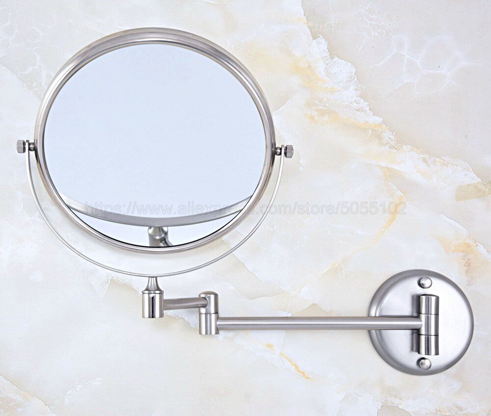 Double Side Bathroom Folding Brass Shave Makeup Mirror Brushed Nickel Wall Mounted Dual Arm Extend Bath Mirror zba636