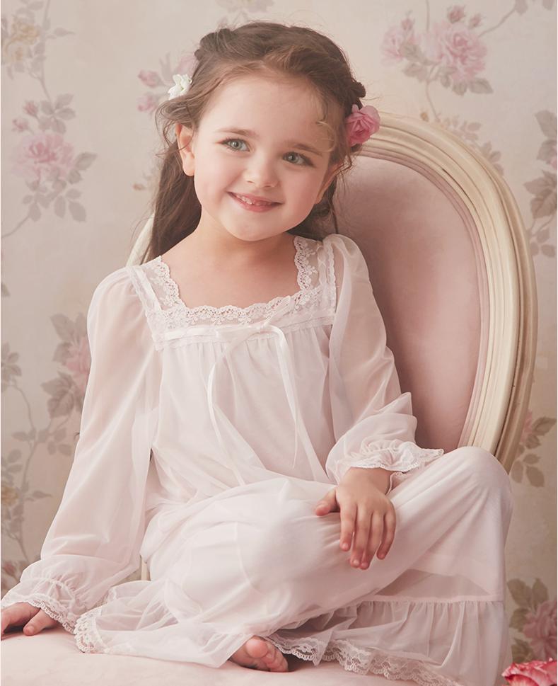 Camisón de princesa para niñas pequeñas, vestido de dormir de malla de encaje, manga larga, longitud media: Rosa / 9