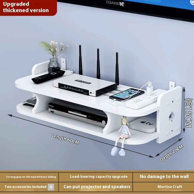 Router storage rack, wall mounted, guest TV set-top box, bedroom WiFi storage box rack, non perforated wall mounted: Pink