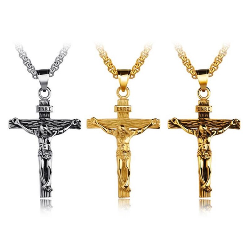 Vintage Inri Cross Jesus Stuk Kettingen Hangers Voor Mannen Rvs Crucifix Religie Sieraden
