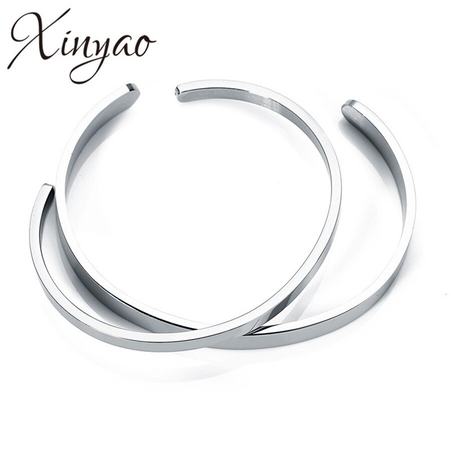 XINYAO 4mm 8mm Width Surface Blank Cuff Bracelet Bangles For Women Men Silver Color Stainless Steel Open Bangle Viking Jewelry