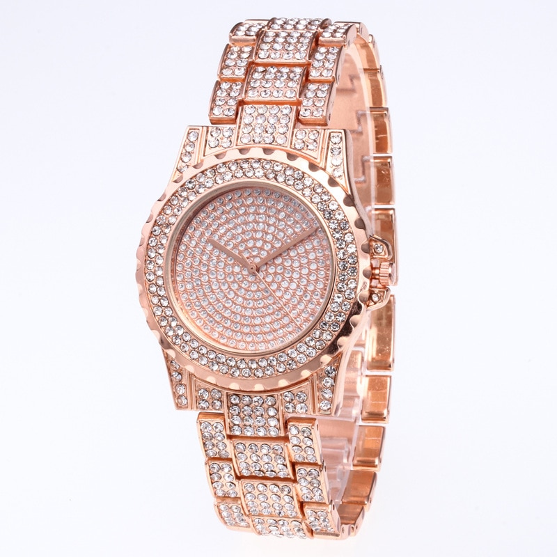 Kristallen dameshorloges, quartzhorloge voor dames, casual polshorloge met strass, reloje mujer relogio feminino dameshorloge: Roségoud