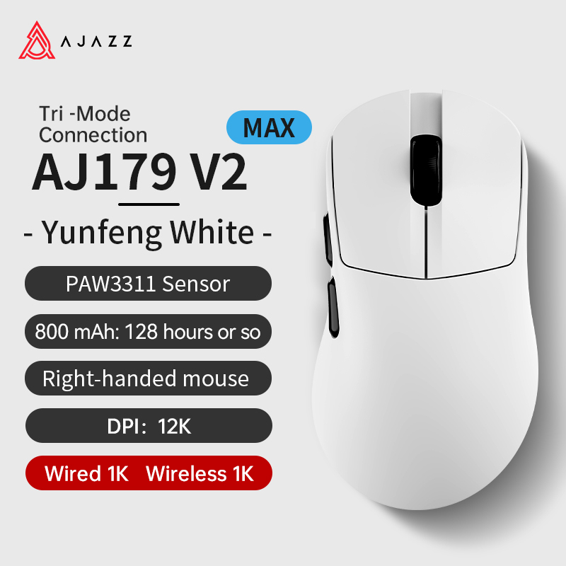 Ajazz AJ179 Apex PAW3950 Bezprzewodowa mysz do gier z stacją ładującą RGB, mysz komputerowa Macro Gamer, lekkie, ergonomiczne myszy komputerowe: Złota