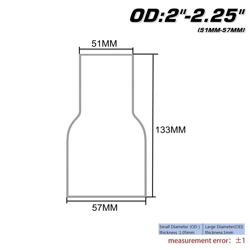 Od: 2 "2.25'' 2.75 ''3'' 3.5 ''Roestvrij Tapered Standaard Uitlaat Reducer Connector Buis AF-BJ: OD 51-57MM