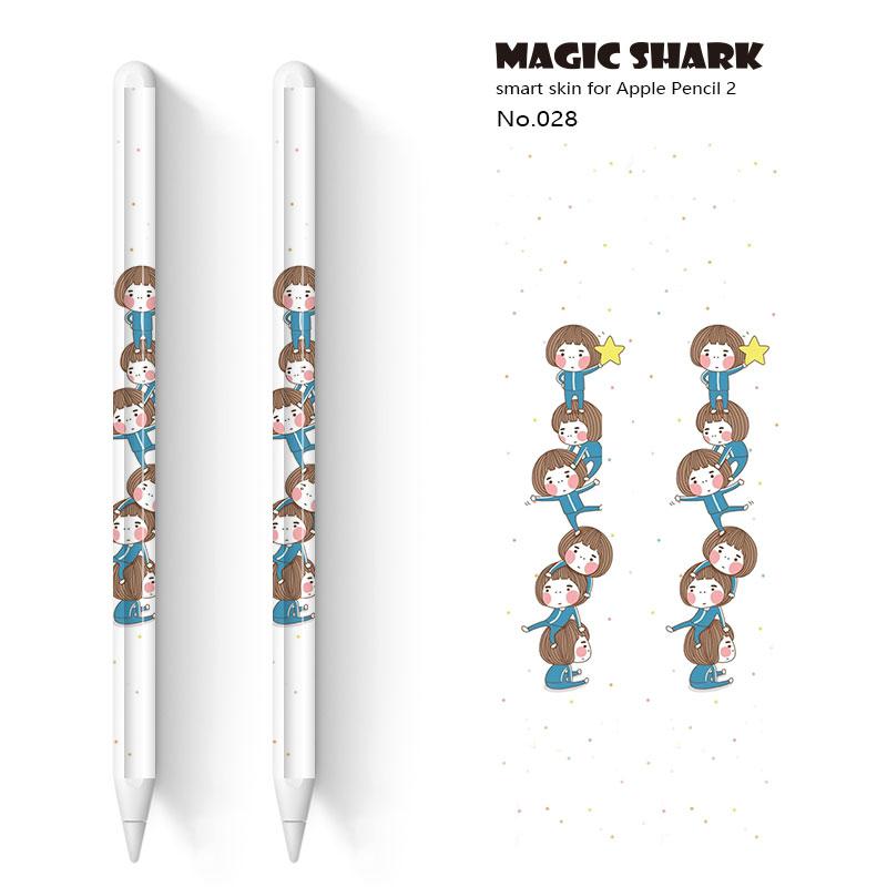 Tubarão mágico 2 pçs/lote bonito crayon shinchan panda urso toque caneta stylus adesivo película de pele papel protetor para apple lápis 2: 028
