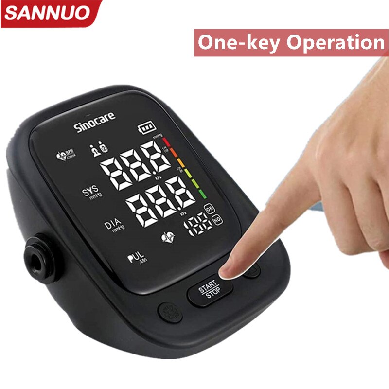 Sinocare Bloeddrukmeter Tensiometer Bovenarm Automatische Digitale Bp Machine Pulse Hartslag Meter Lcd Display