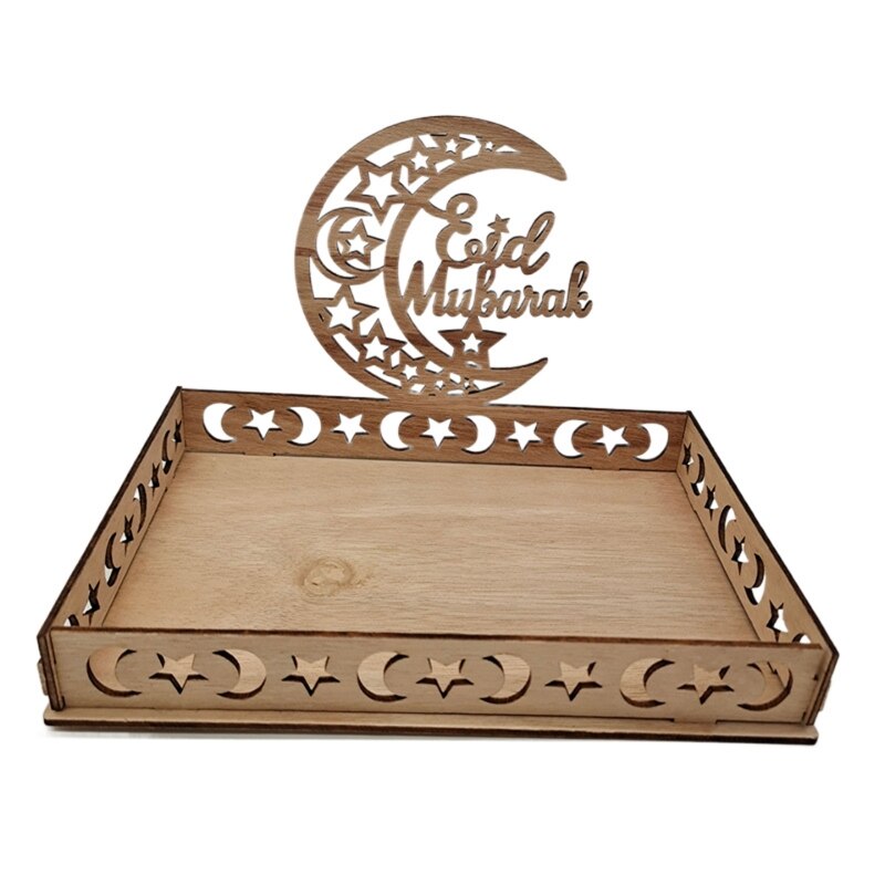 Wooden Islamic Dessert Tray Plate Dishes Mubarak Islamic Muslim Party Decoration Festival Table Decor: 02