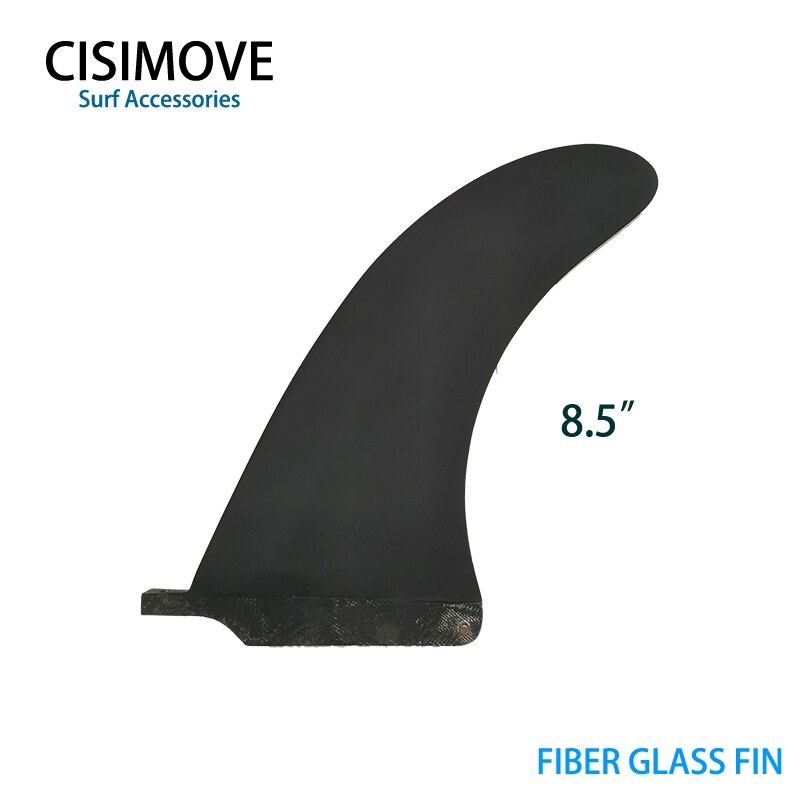 CISIMOVE, fibra negra, cola central de vidrio, aleta única para tabla larga Surf SUP: 8.5 inch matt