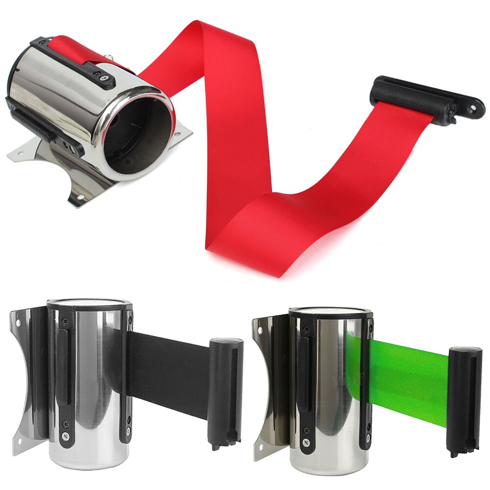 Retractable Ribbon Barrier Crowd Control Outdoor Stainless Steel Wall Mount Red Belt Sport Stanchion Queue 2m/3M/5m
