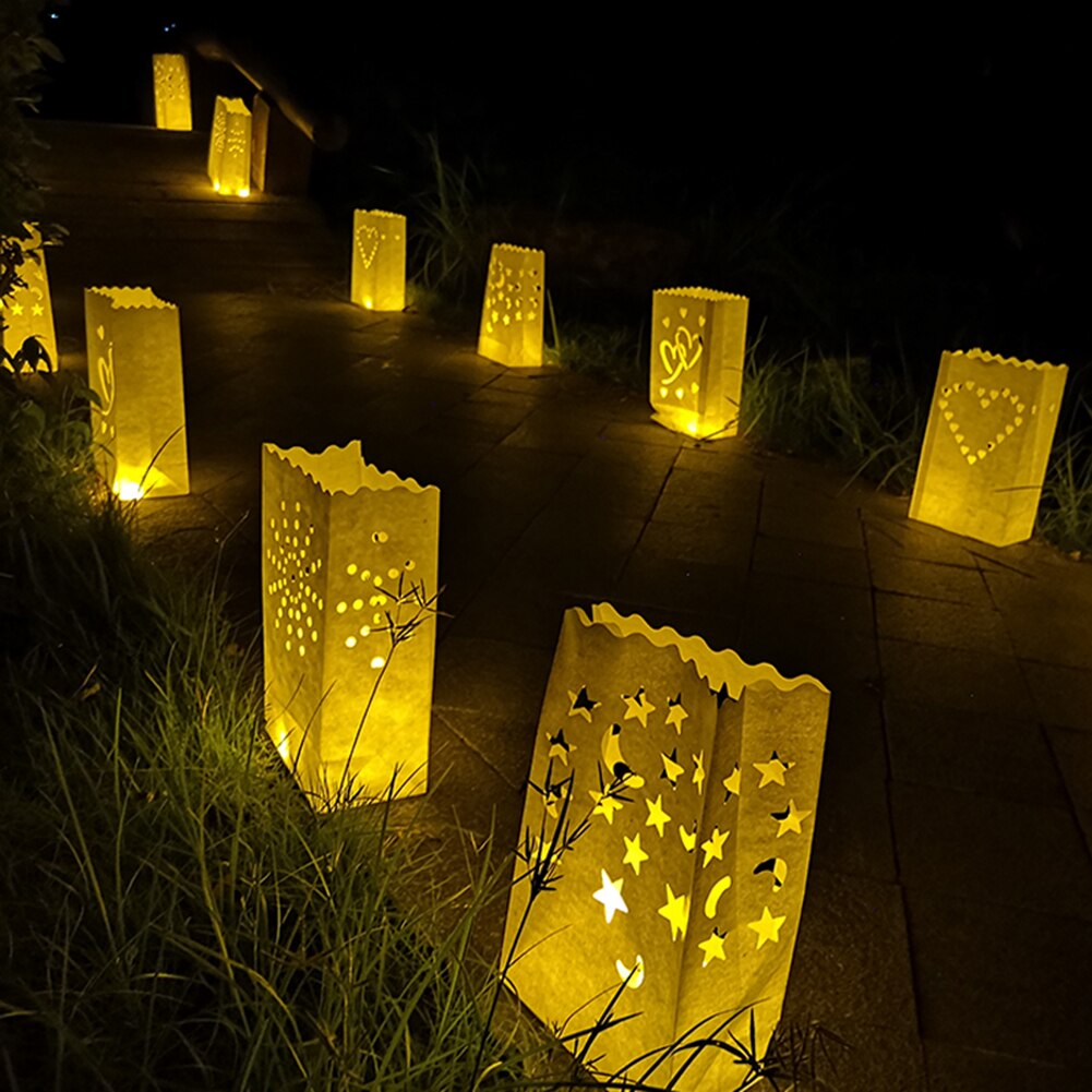 20pcs DIY Luminaria Paper Lanterns Tea Light Candle Bag Flame Resistant Paper For Festival Wedding Party Decor Multiple Styles