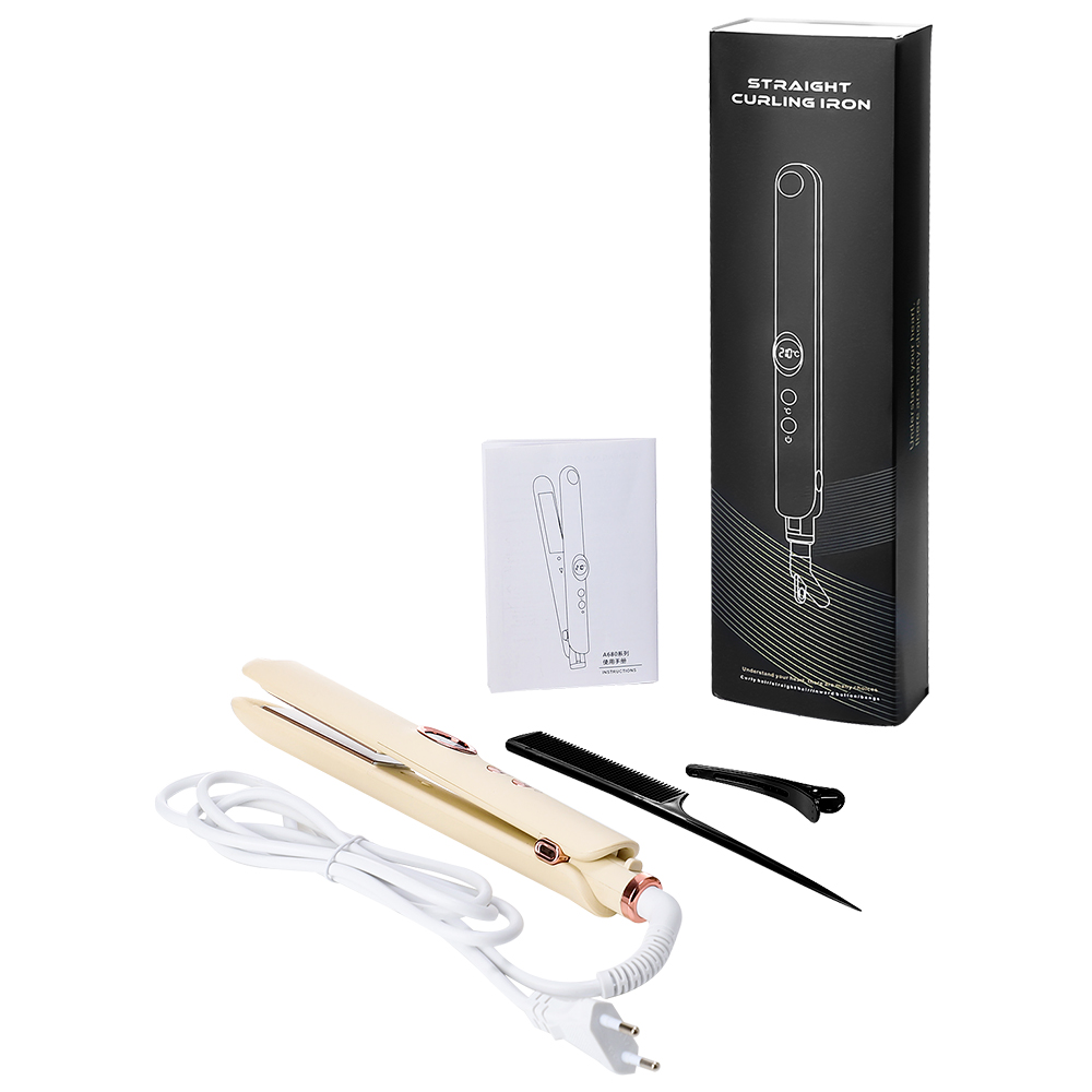 Plancha de pelo , plancha plana, rizador 2 en 1, plancha alisadora, herramientas para el cabello de calentamiento rápido para todos los peinados: Oro