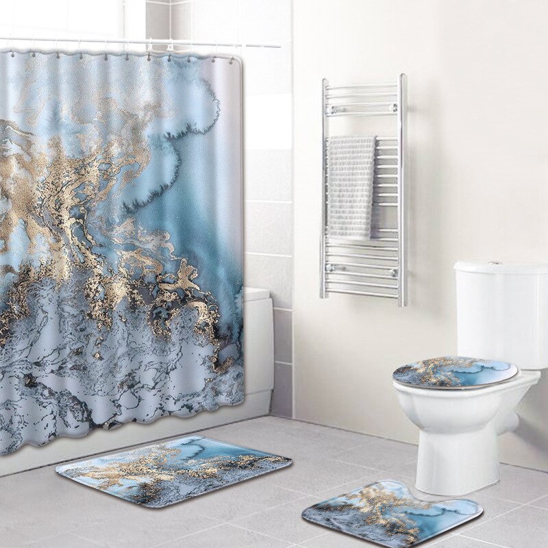 Bathroom Non-Slip Pedestal Rug Lid Toilet Cover Bath Mat Shower Curtain Waterproof Polyester Bathroom Curtain Decor Bath Mat: l19030708 / 50 X 80 CM 4pcs