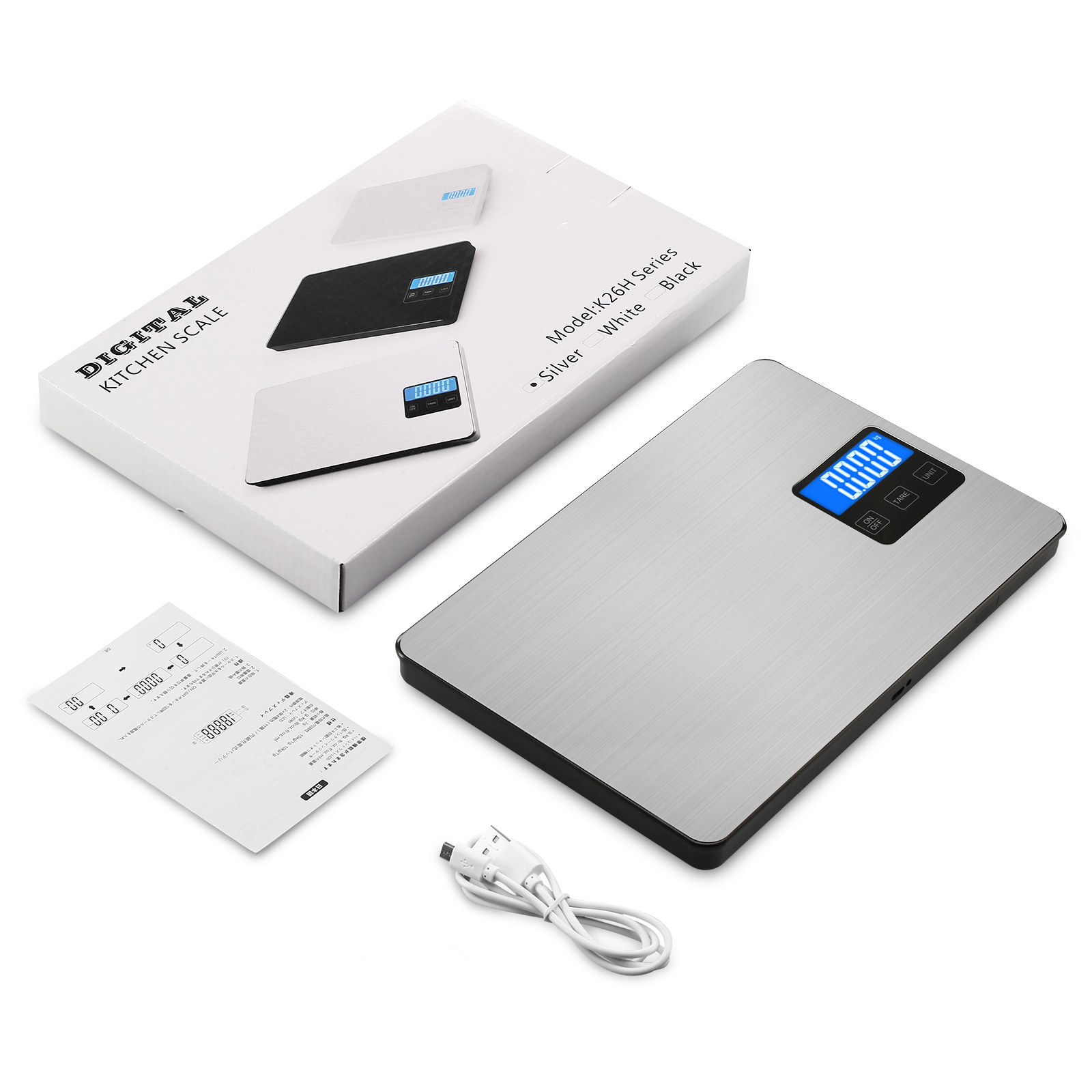 ORIA Digitale Skala 15kg/1g Wiederaufladbare Elektronische Küche Skala Hohe Präzision Lebensmittel Waage für Backen Kochen: A1