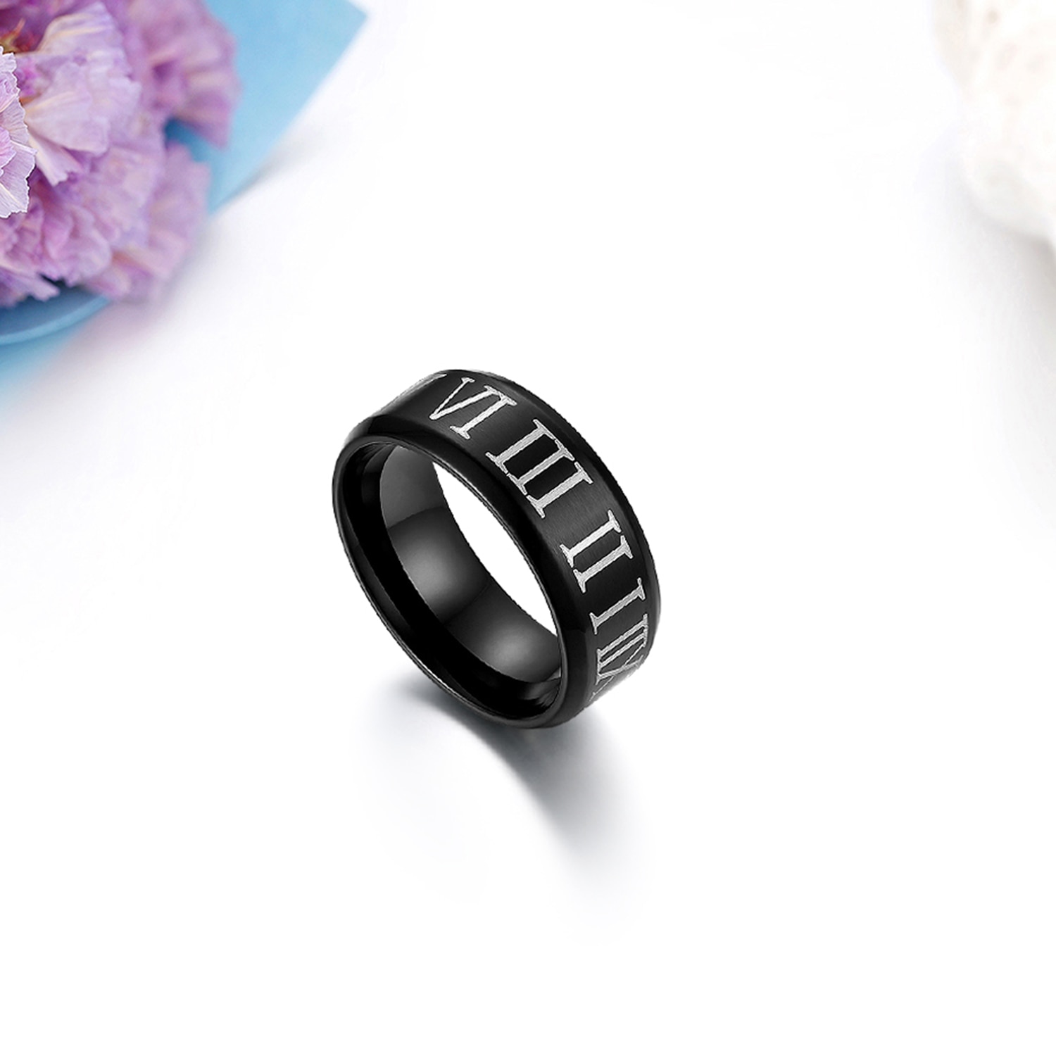 BONISKISS Men's Roman Numberals Ring Black Stainle... – Vicedeal