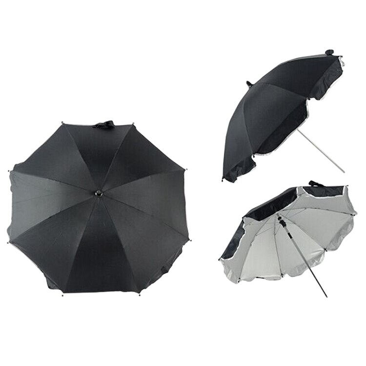 Sombrilla de cochecito de bebé de nailon Anti-UV cubierta de toldo de sol 360 paraguas de cochecito ajustables soporte elástico soporte de cochecito Accesorios: Black