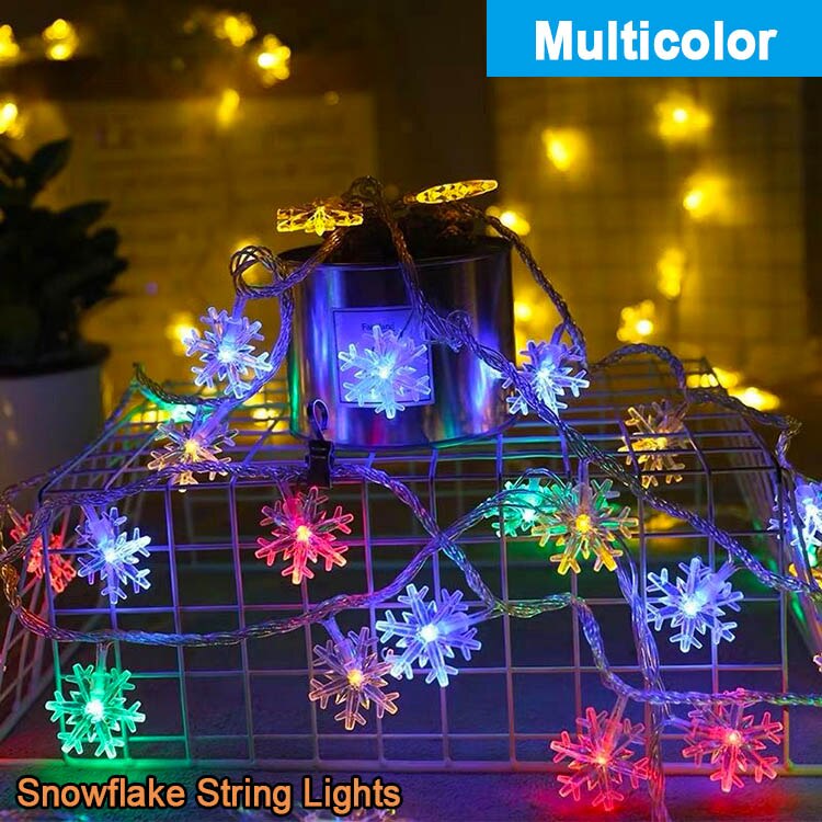 Fairy Christmas Lights Festoon Led Garland Curtain String Lights Tree Indoor Outdoor Decoration Battery Operated Street Decor: Multicolor Snowflake / 3M 20LEDs
