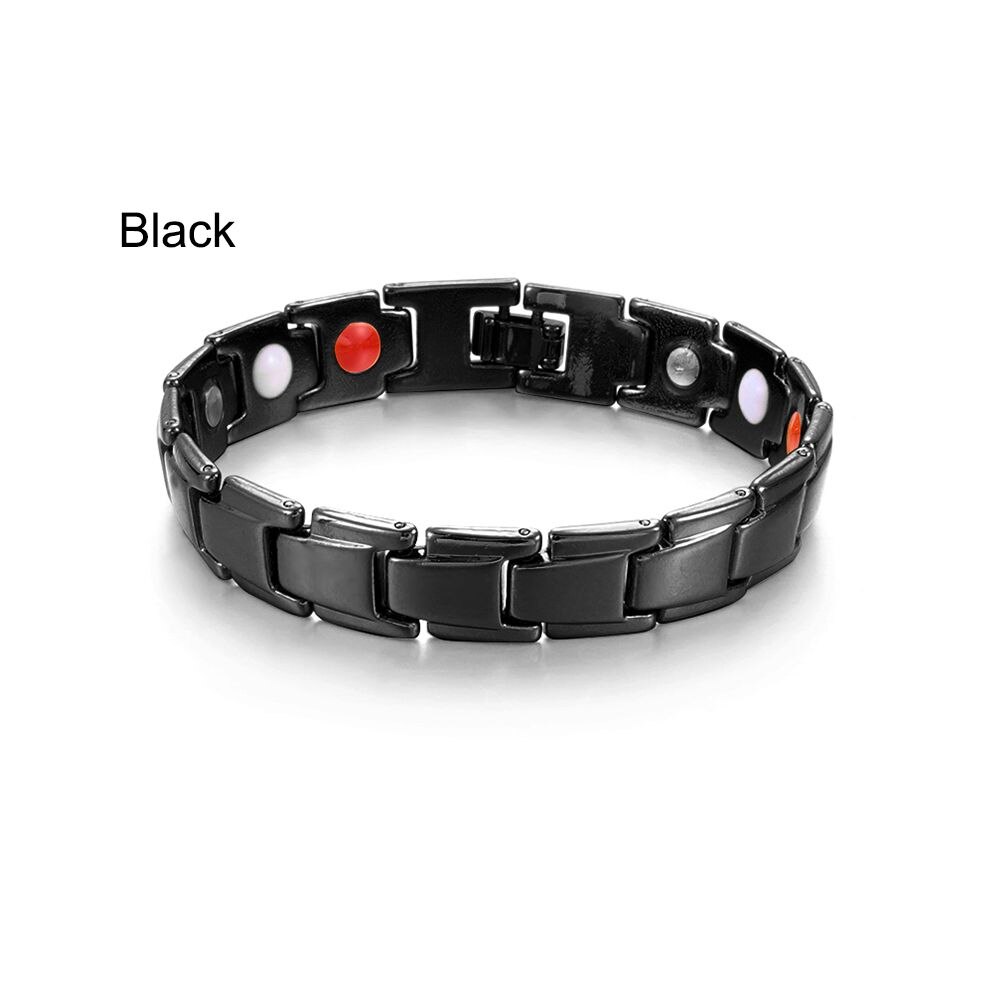 Bracelet de thérapie magnétique pour hommes, bijoux de santé, en acier inoxydable, couleur or, détachable: Black