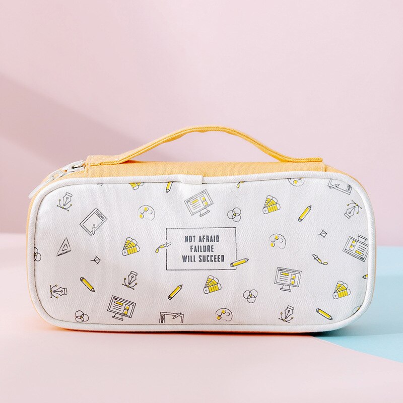 Okkid Meisjes School Briefpapier Bag Student Potlood Bag Kids Leuke Pen Case Kinderen Schoolbenodigdheden Kawaii Tas Rits Potlood Zakje: yellow