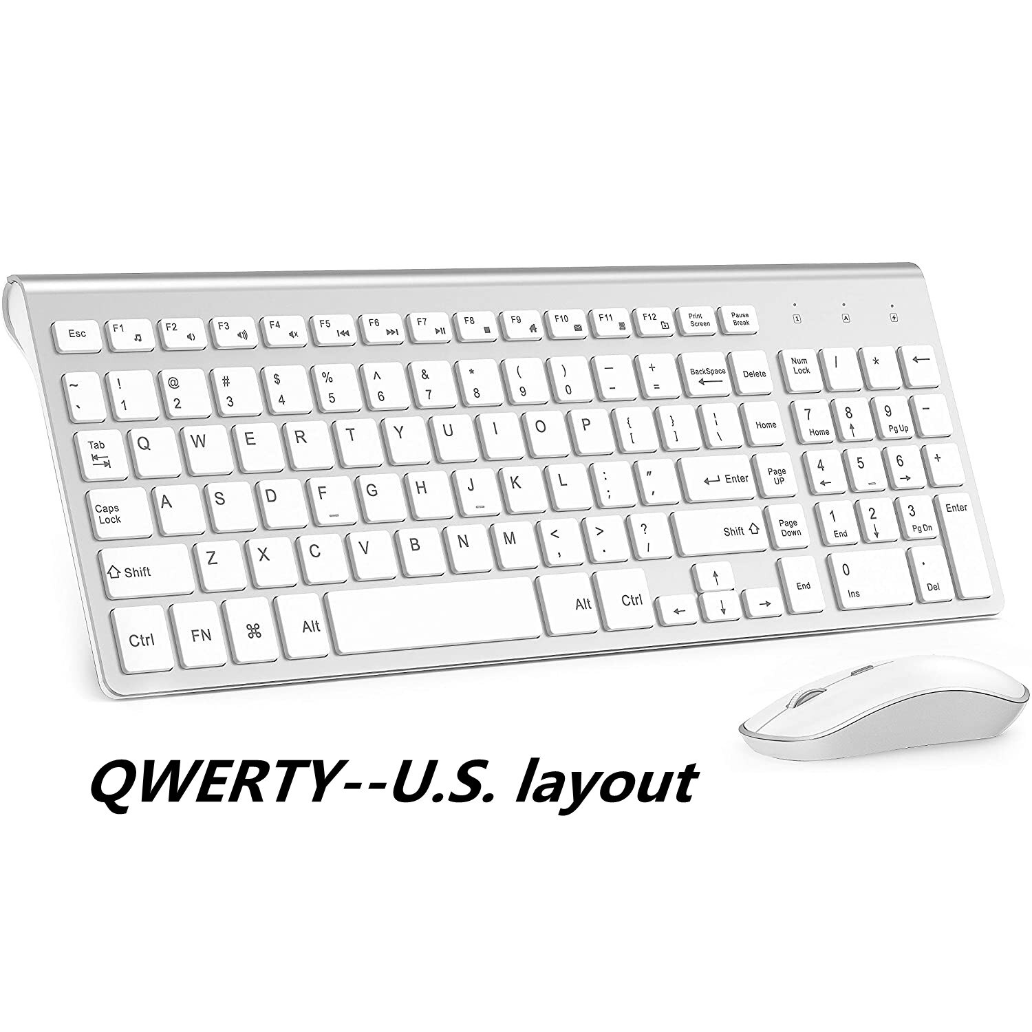 Wireless Keyboard Mouse,Full Size With Numeric Keys。Compatible with IMac Mac PC Laptop Tablet Computer Windows (Silver White): U S Silver White