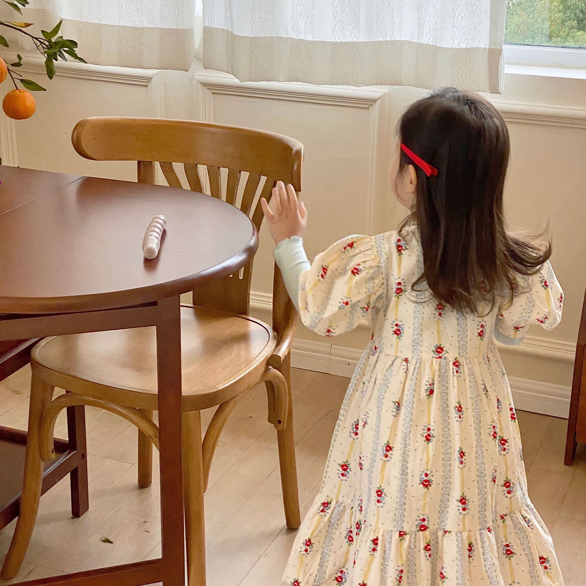 2022 Lente En Zomer Koreaanse Kinderkleding Meisjes Retro Floret Jurk Kinderen Kunnen Dragen Korte Mouwen Gebloemde Jurk