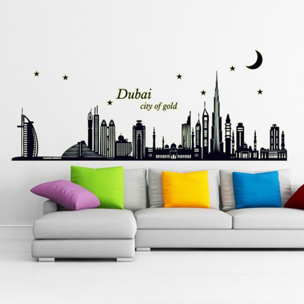 1PC PVC Waterproof Dubai City Removable Mural Fluorescence Wall Sticker Living Room Background Decal Home Decoration Posters